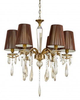 Złoty szczotkowany żyrandol z kryształkami Lumina Deco ALESSIA pasujący do salonu w stylu glamour