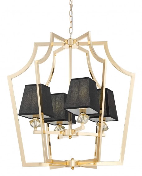NOWOCZESNA LAMPA WISZĄCA ZŁOTA Z CZARNYMI ABAŻURAMI MONTERO LUMINA DECO