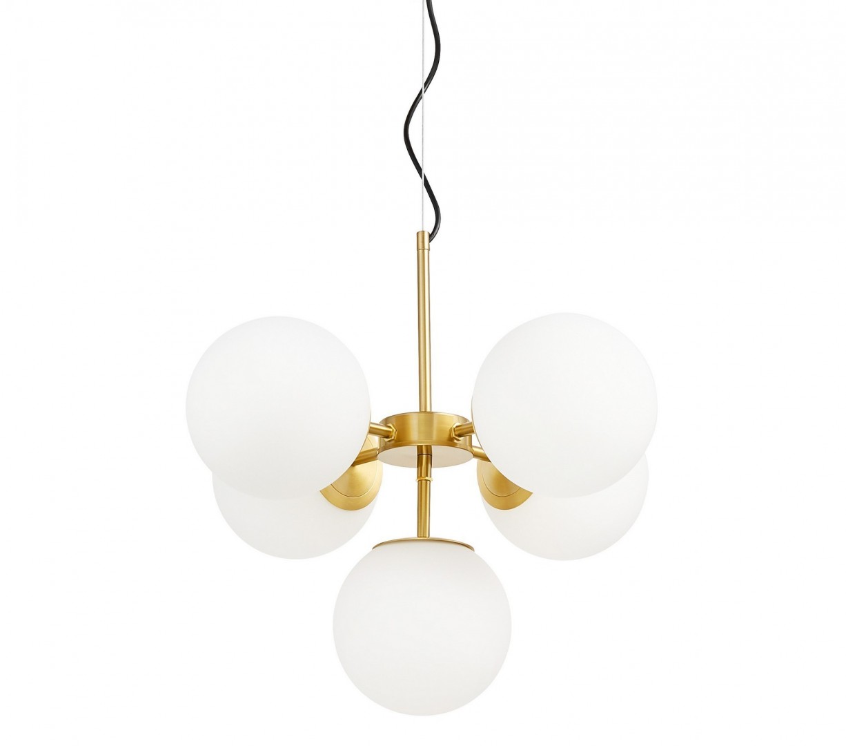 LAMPA WISZĄCA NOWOCZESNA ZŁOTO SZCZOTKOWANE BIAŁE KULE STELVIO 5 LUMINA DECO