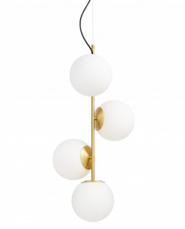 LAMPA WISZĄCA NOWOCZESNA ZŁOTO SZCZOTKOWANE BIAŁE KULE STELVIO 4 LUMINA DECO