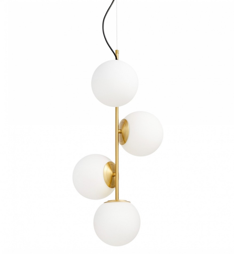 LAMPA WISZĄCA NOWOCZESNA ZŁOTO SZCZOTKOWANE BIAŁE KULE STELVIO 4 LUMINA DECO