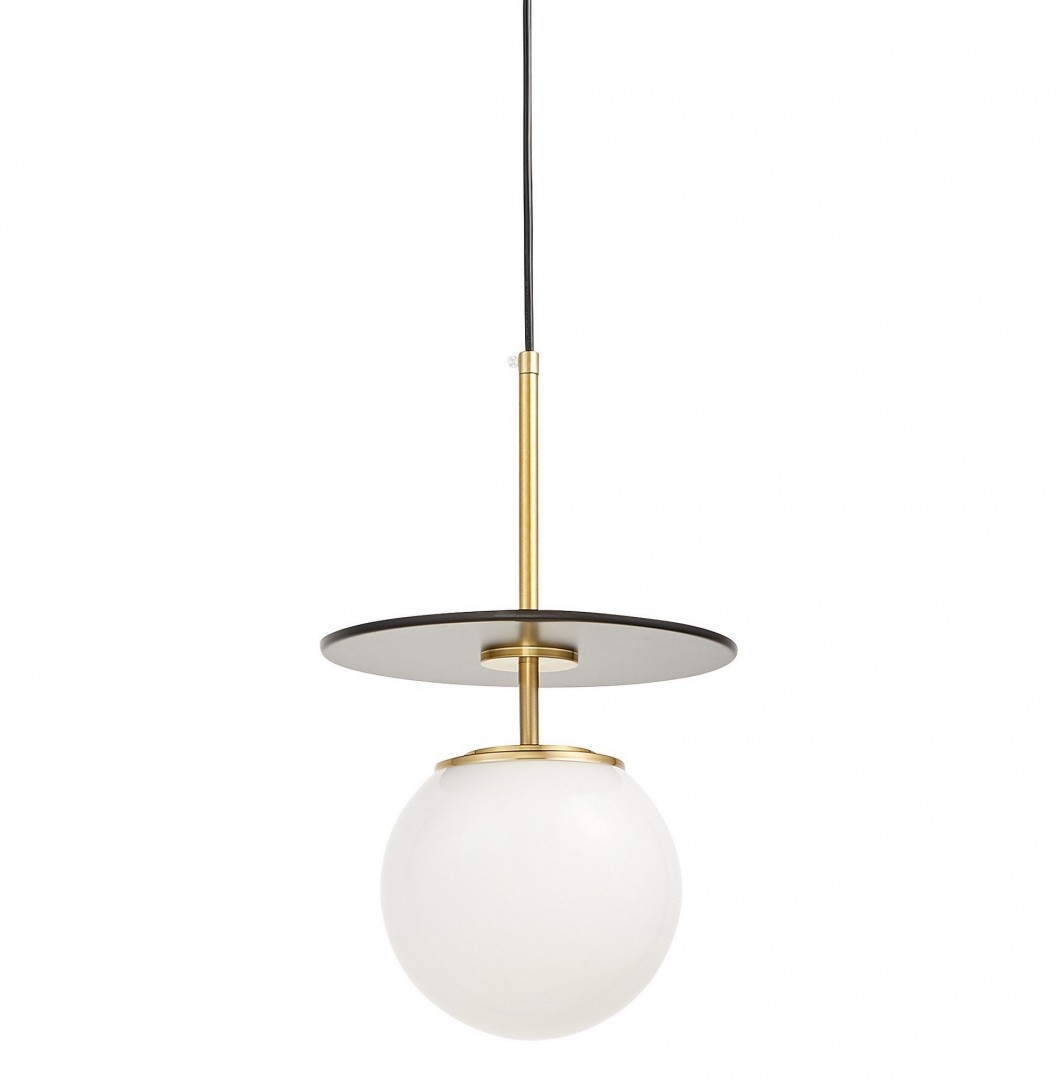 Lampa Daltona do nowoczesnych wnętrz z białą szklaną kulą i złoto-czarnymi detalami