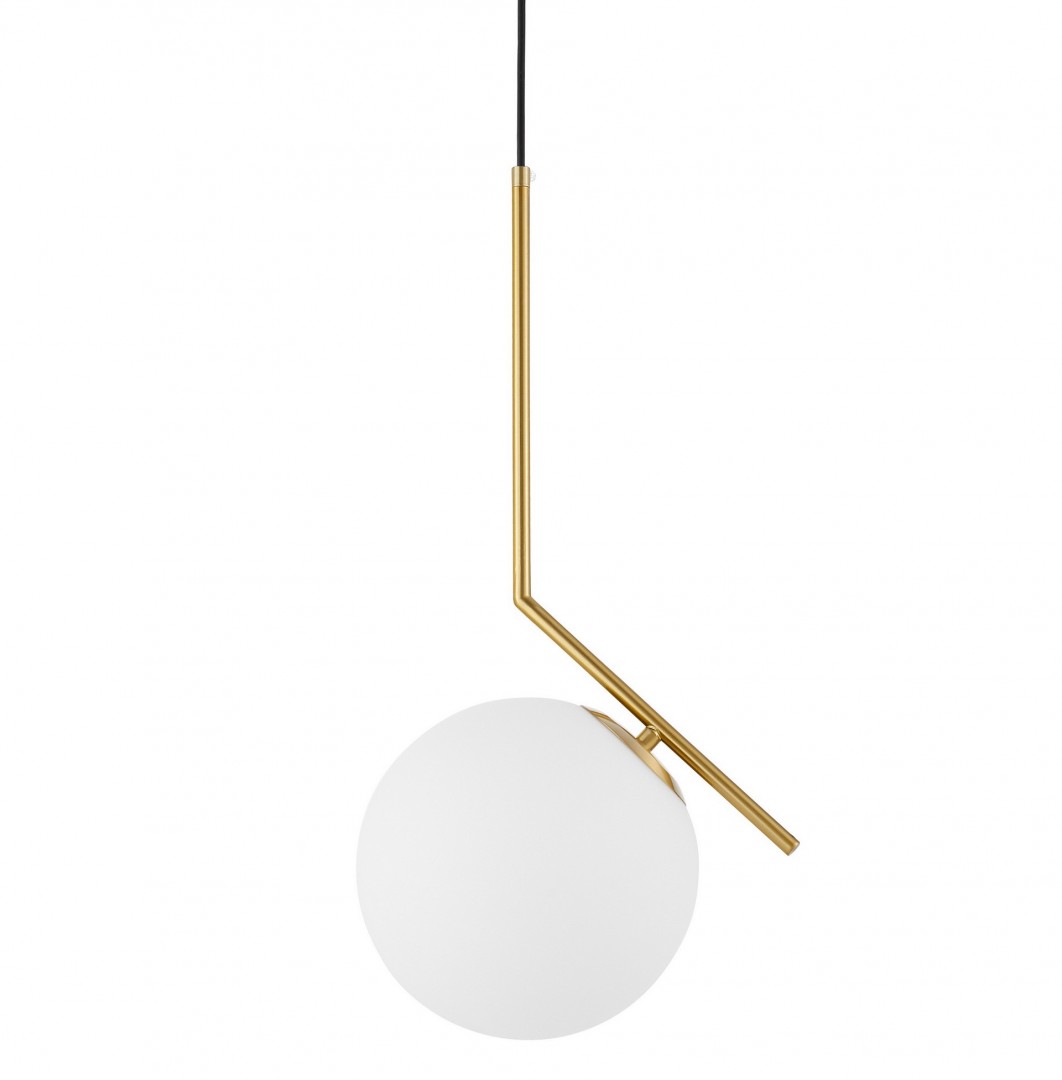 Lampa Sorento 20 Lumina Deco - wykończona w kolorze złota szczotkowanego lampa wisząca z białą kulą, detal klosza