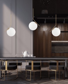 LAMPA WISZĄCA NOWOCZESNA ZŁOTO SZCZOTKOWANE BIAŁA KULA SORENTO 25 LUMINA DECO