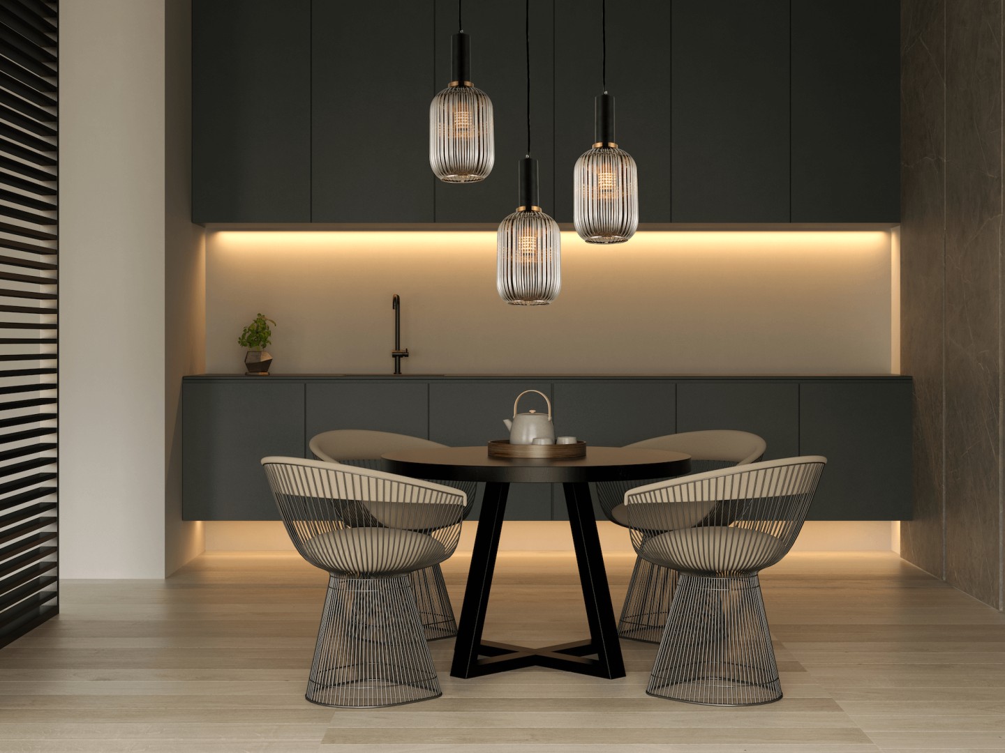 Lampa wisząca Rico Lumina Deco w aranżacji salonu – oświetlenie loftowe nad stołem