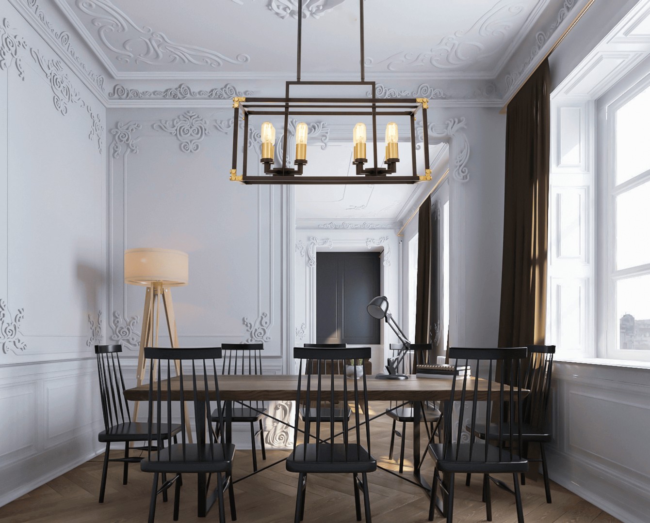 LAMPA WISZĄCA LOFT CZARNO-ZŁOTA SZCZOTKOWANA WALDORF W8 LUMINA DECO