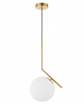 Lampa wisząca nowoczesna w kolorze złota szczotkowanego biała kula Sorento 20 Lumina Deco - elegancka lampa do salonu