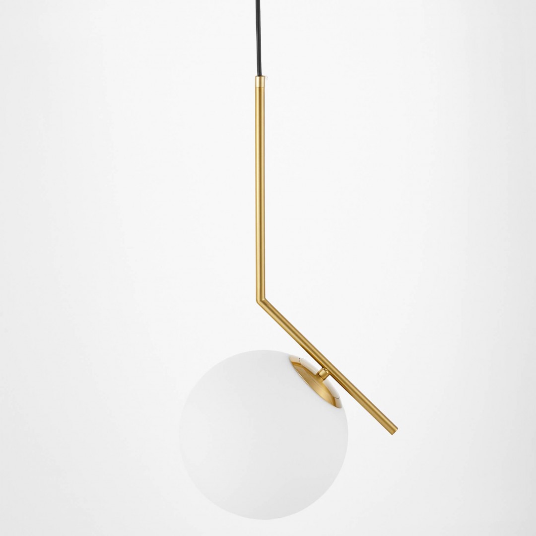 Lampa wisząca Sorento 20 - wykończony w kolorze złota szczotkowanego uchwyt i biała kula w minimalistycznym designie