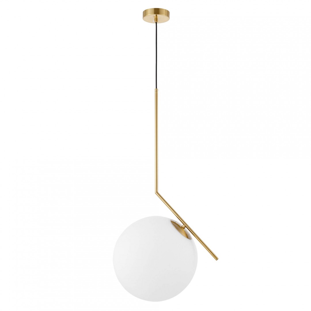 LAMPA WISZĄCA NOWOCZESNA ZŁOTO SZCZOTKOWANE BIAŁA KULA SORENTO 25 LUMINA DECO