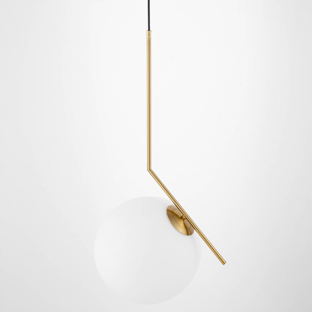 LAMPA WISZĄCA NOWOCZESNA ZŁOTO SZCZOTKOWANE BIAŁA KULA SORENTO 25 LUMINA DECO