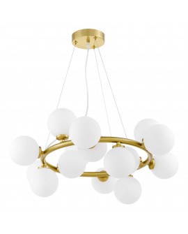 Lampa wisząca złota szczotkowana Marsiada 15 Lumina Deco z białymi kulami na białym tle