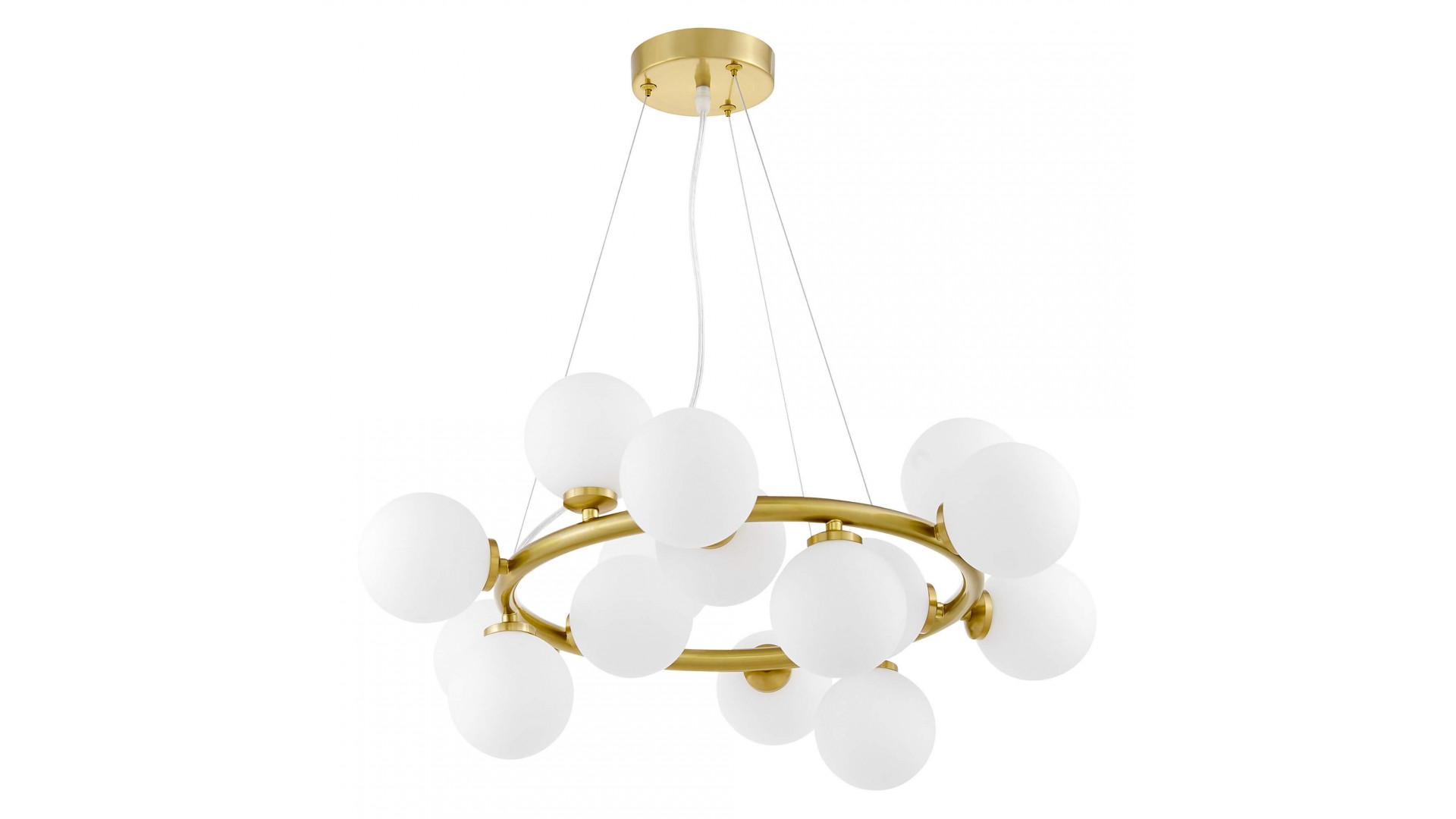Lampa wisząca złota szczotkowana Marsiada 15 Lumina Deco z białymi kulami na białym tle