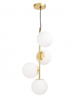 LAMPA WISZĄCA NOWOCZESNA ZŁOTO SZCZOTKOWANE BIAŁE KULE STELVIO 4 LUMINA DECO