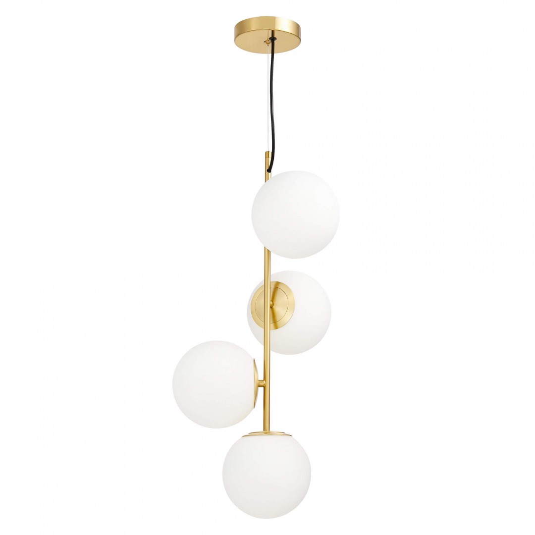 LAMPA WISZĄCA NOWOCZESNA ZŁOTO SZCZOTKOWANE BIAŁE KULE STELVIO 4 LUMINA DECO