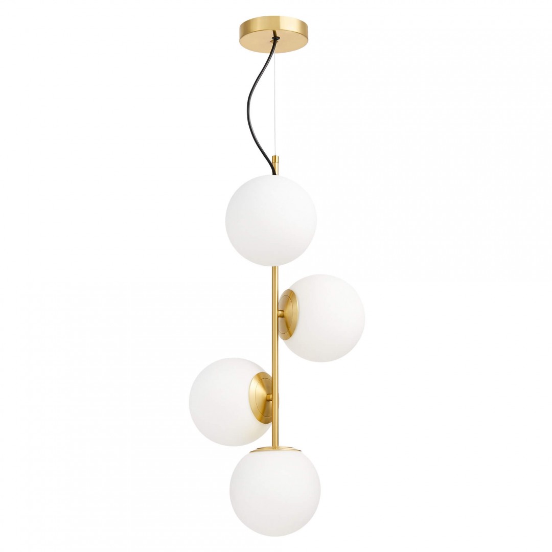 LAMPA WISZĄCA NOWOCZESNA ZŁOTO SZCZOTKOWANE BIAŁE KULE STELVIO 4 LUMINA DECO