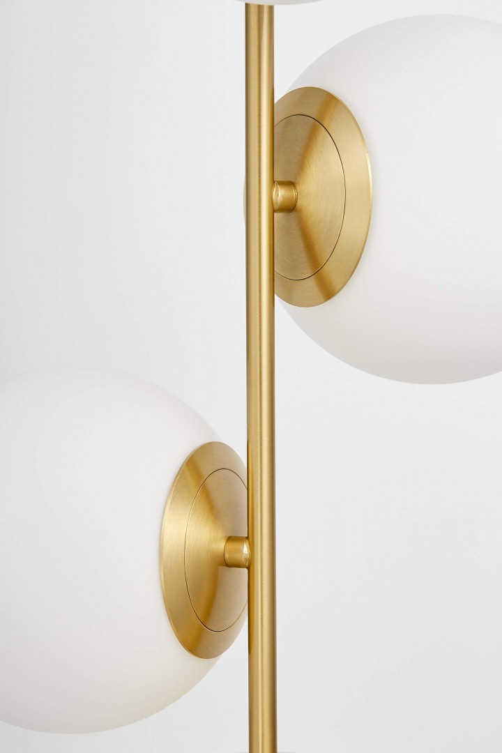 LAMPA WISZĄCA NOWOCZESNA ZŁOTO SZCZOTKOWANE BIAŁE KULE STELVIO 4 LUMINA DECO