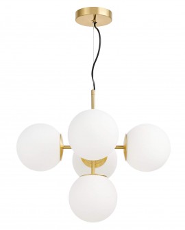LAMPA WISZĄCA NOWOCZESNA ZŁOTO SZCZOTKOWANE BIAŁE KULE STELVIO 5 LUMINA DECO