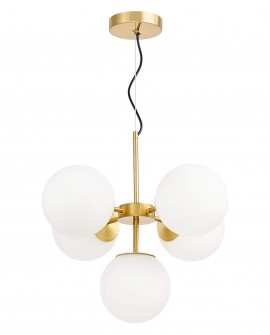 LAMPA WISZĄCA NOWOCZESNA ZŁOTO SZCZOTKOWANE BIAŁE KULE STELVIO 5
