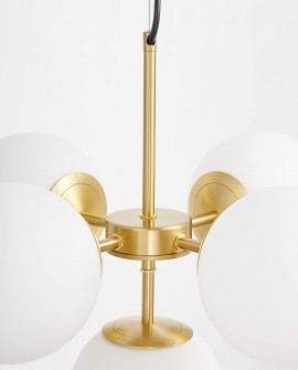 LAMPA WISZĄCA NOWOCZESNA ZŁOTO SZCZOTKOWANE BIAŁE KULE STELVIO 5 LUMINA DECO