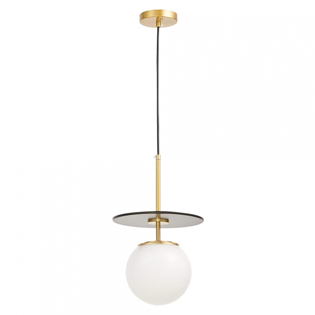 Elegancka czarno-złota szczotkowana lampa wisząca z białym szklanym kloszem Lumina Deco model Daltona