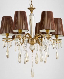 Złoty szczotkowany żyrandol z kryształkami Lumina Deco ALESSIA pasujący do salonu w stylu glamour