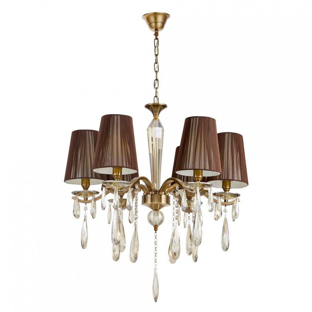 Złoty szczotkowany żyrandol z kryształkami Lumina Deco ALESSIA pasujący do salonu w stylu glamour