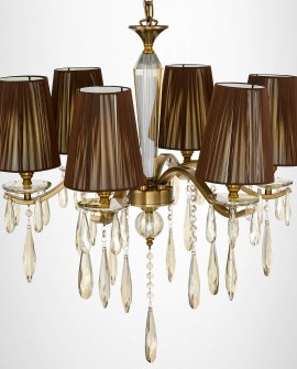 Złoty szczotkowany żyrandol z kryształkami Lumina Deco ALESSIA pasujący do salonu w stylu glamour