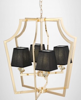 NOWOCZESNA LAMPA WISZĄCA ZŁOTA Z CZARNYMI ABAŻURAMI MONTERO LUMINA DECO