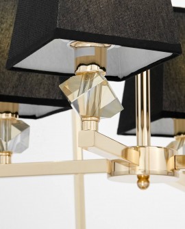 NOWOCZESNA LAMPA WISZĄCA ZŁOTA Z CZARNYMI ABAŻURAMI MONTERO LUMINA DECO