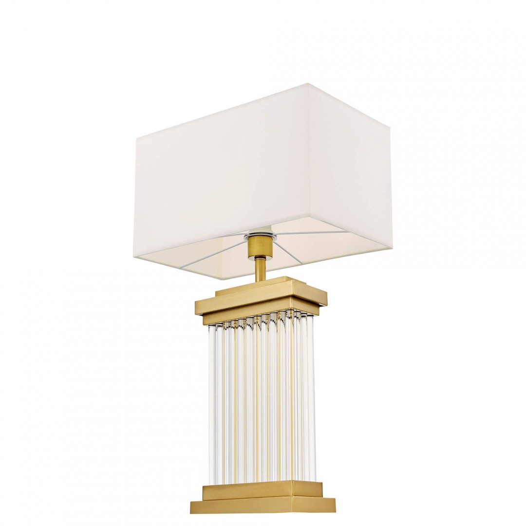 nowoczesna lampa stołowa białо-złota szczotkowana davos lumina deco – bok i klosz