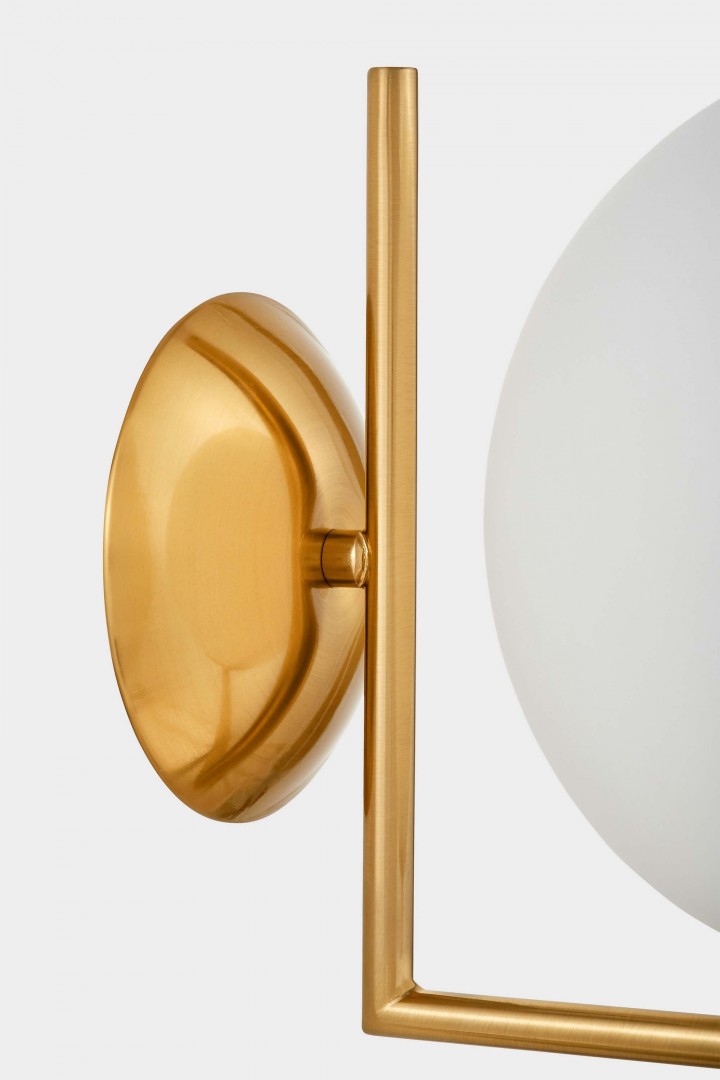 KINKIET LAMPA ŚCIENNA NOWOCZESNA ZŁOTO SZCZOTKOWANE BIAŁA KULA SORENTO 20 LUMINA DECO