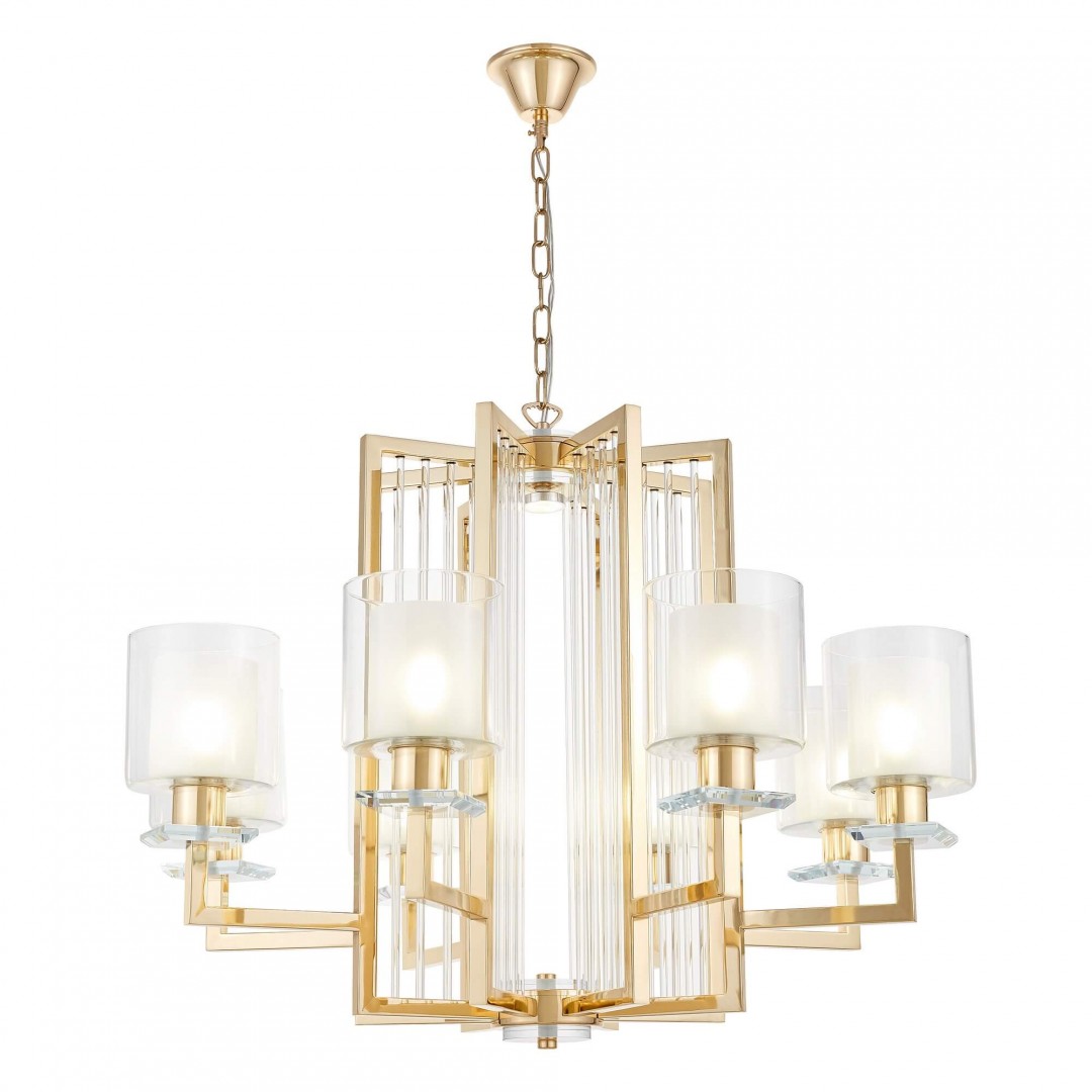 Geometryczny żyrandol glamour MANHATTAN W8 Lumina Deco o efektownej formie z ośmioma kloszami