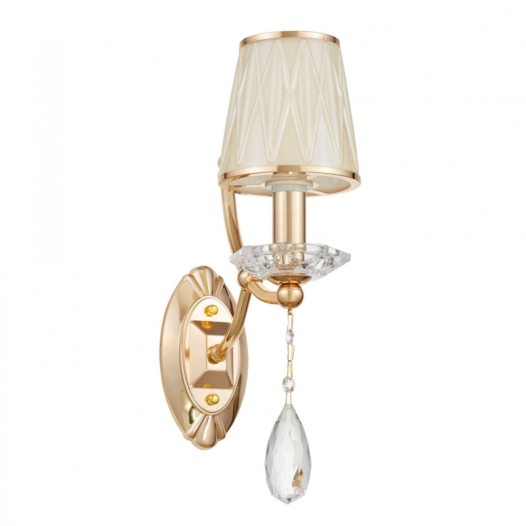 złoty kinkiet kryształowy dominni w1 lumina deco z eleganckim kloszem i dekoracyjną zawieszką