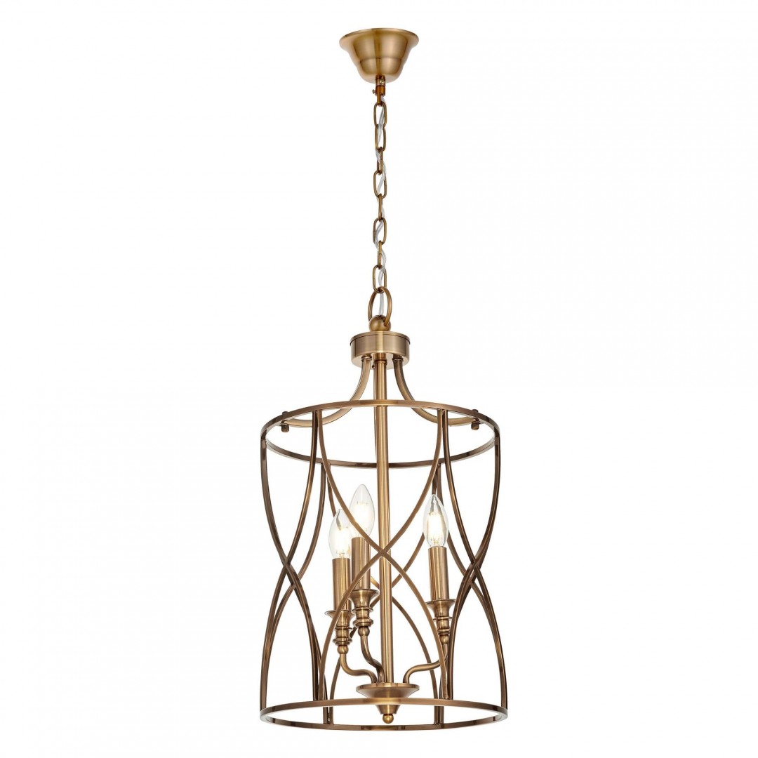 Lampa wisząca sufitowa złota szczotkowana Elmont W3 Lumina Deco na białym tle, dekoracyjna forma w klasycznym stylu
