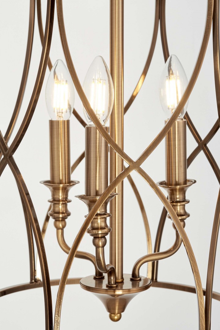 Detal lampy złotej szczotkowanej Elmont W3 Lumina Deco, dekoracyjne elementy i klasyczna forma