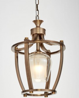 Lampa wisząca loft złota szczotkowana ze szklanym kielichem i metalową ramą