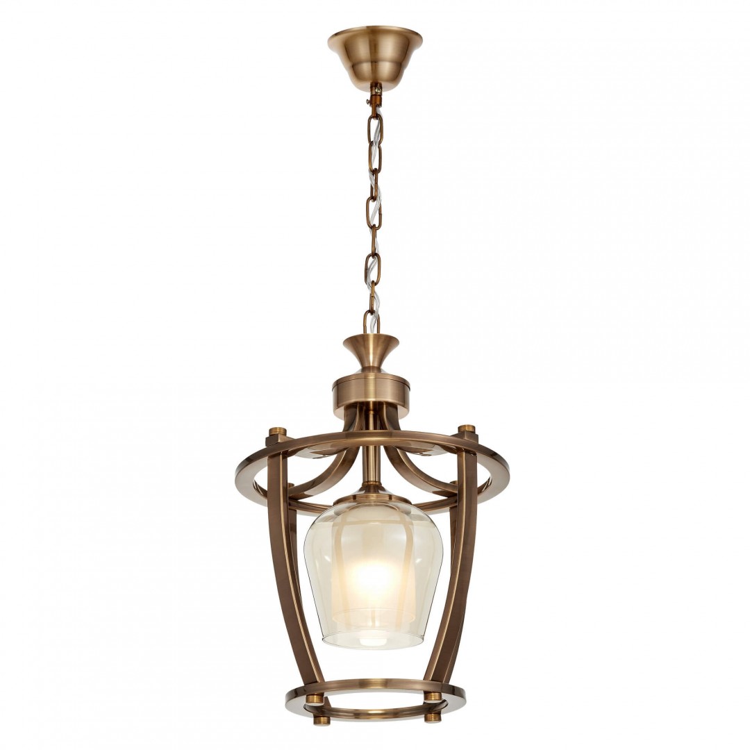 Lampa wisząca loft złota szczotkowana ze szklanym kielichem i metalową ramą