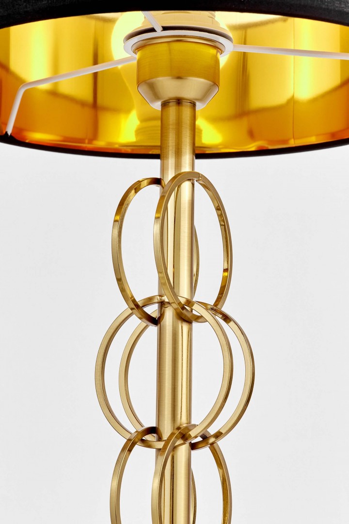 Designerska lampa stołowa Azzaria – złoty klosz i okrągła podstawa