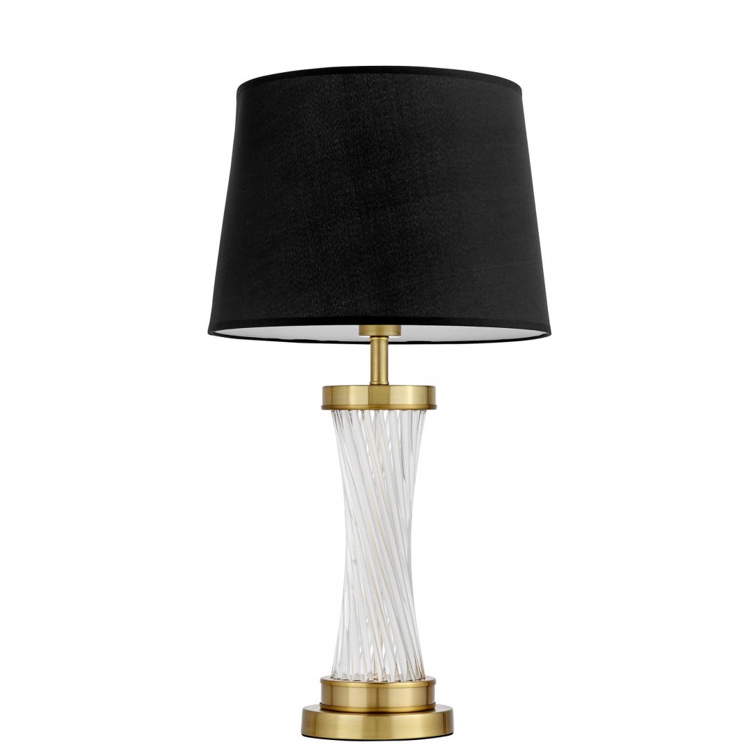 lampa stołowa glamour czarno-złota szczotkowana Villanova Lumina Deco z czarnym abażurem