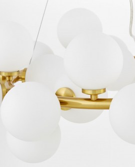 lampa wisząca nowoczesna złota szczotkowana Marsiada 25 lumina deco z białymi kulami widok frontowy