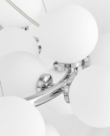 LAMPA WISZĄCA NOWOCZESNA CHROMOWANA BIAŁE KULE MARSIADA 25 LUMINA DECO