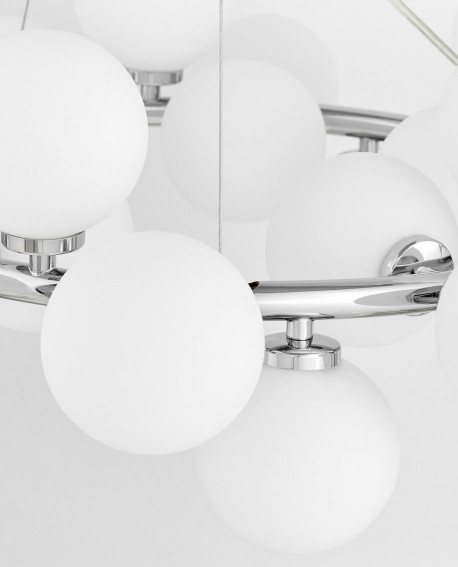 LAMPA WISZĄCA NOWOCZESNA CHROMOWANA BIAŁE KULE MARSIADA 25 LUMINA DECO