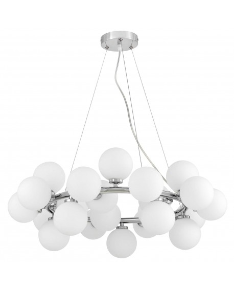 LAMPA WISZĄCA NOWOCZESNA CHROMOWANA BIAŁE KULE MARSIADA 25 LUMINA DECO