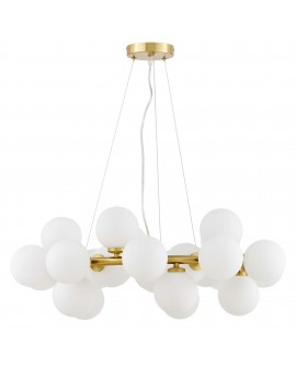 lampa wisząca nowoczesna złota szczotkowana Marsiada 25 lumina deco z białymi kulami widok frontowy