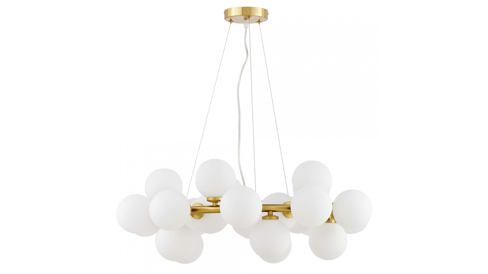 złota szczotkowana lampa wisząca Marsiada 25 lumina deco białe kule widok z przodu