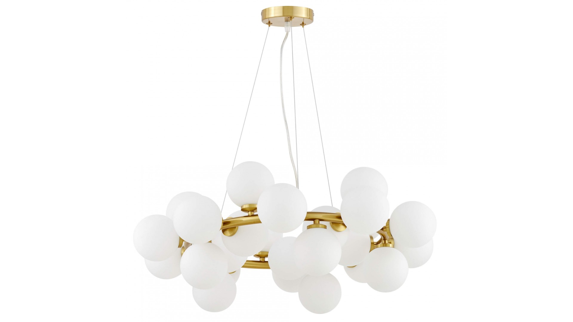 lampa wisząca nowoczesna złota szczotkowana Marsiada 25 lumina deco z białymi kulami widok frontowy