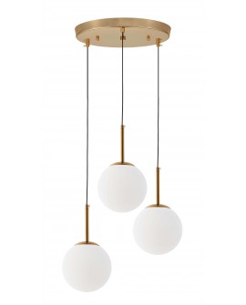 LAMPA WISZĄCA NOWOCZESNA ZŁOTO SZCZOTKOWANE POTRÓJNA BIAŁE KULE FREDICA 3 OKRĄGŁA