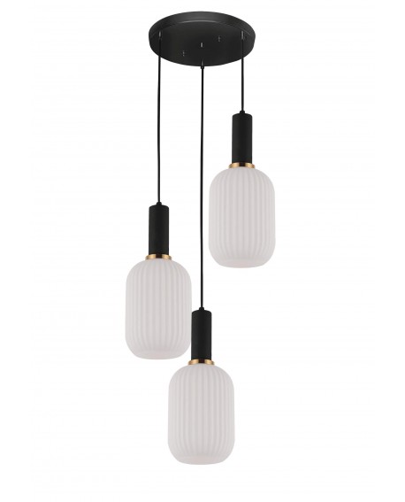 LAMPA WISZĄCA LOFT BIAŁO-CZARNA POTRÓJNA RICO W3 LUMINA DECO