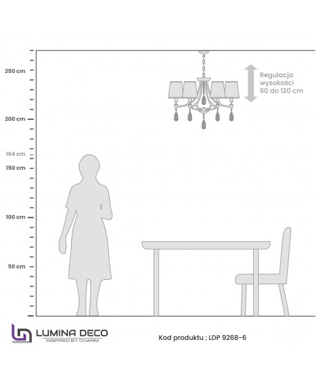 ŻYRANDOL KLASYCZNY KRYSZTAŁOWY CHROM DOMINNI W6 LUMINA DECO