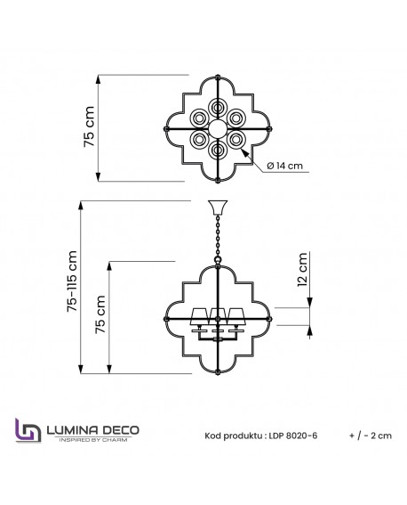 LAMPA WISZĄCA ŻYRANDOL NOWOCZESNY CZARNO-CHROMOWANY BALTIMORE W6 LUMINA DECO